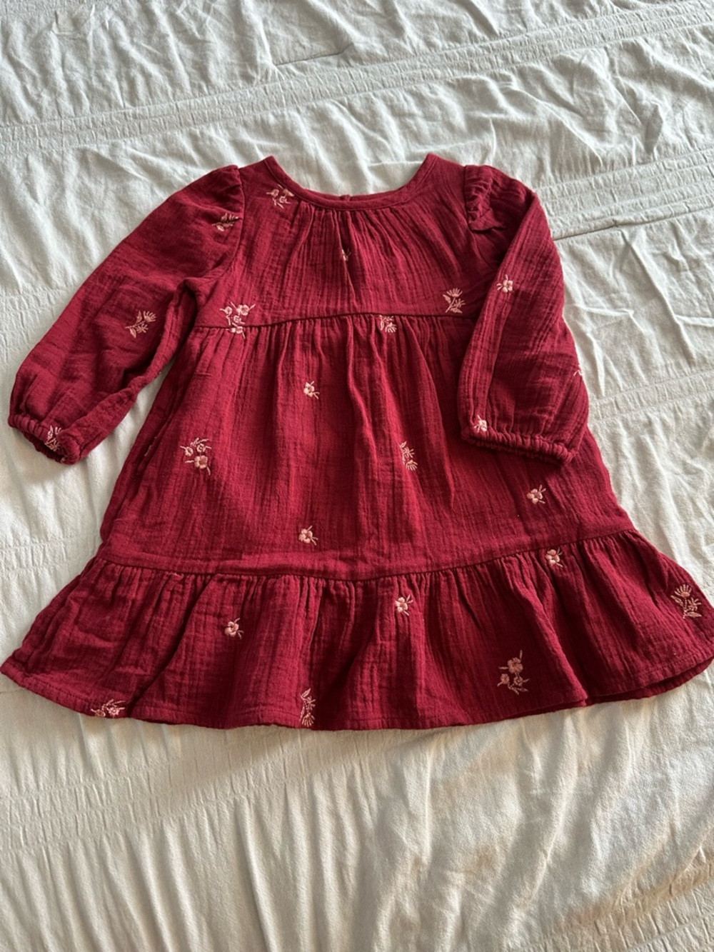 Girls C&J Burgundy Floral Gauze Ruffle Dress NWOT
